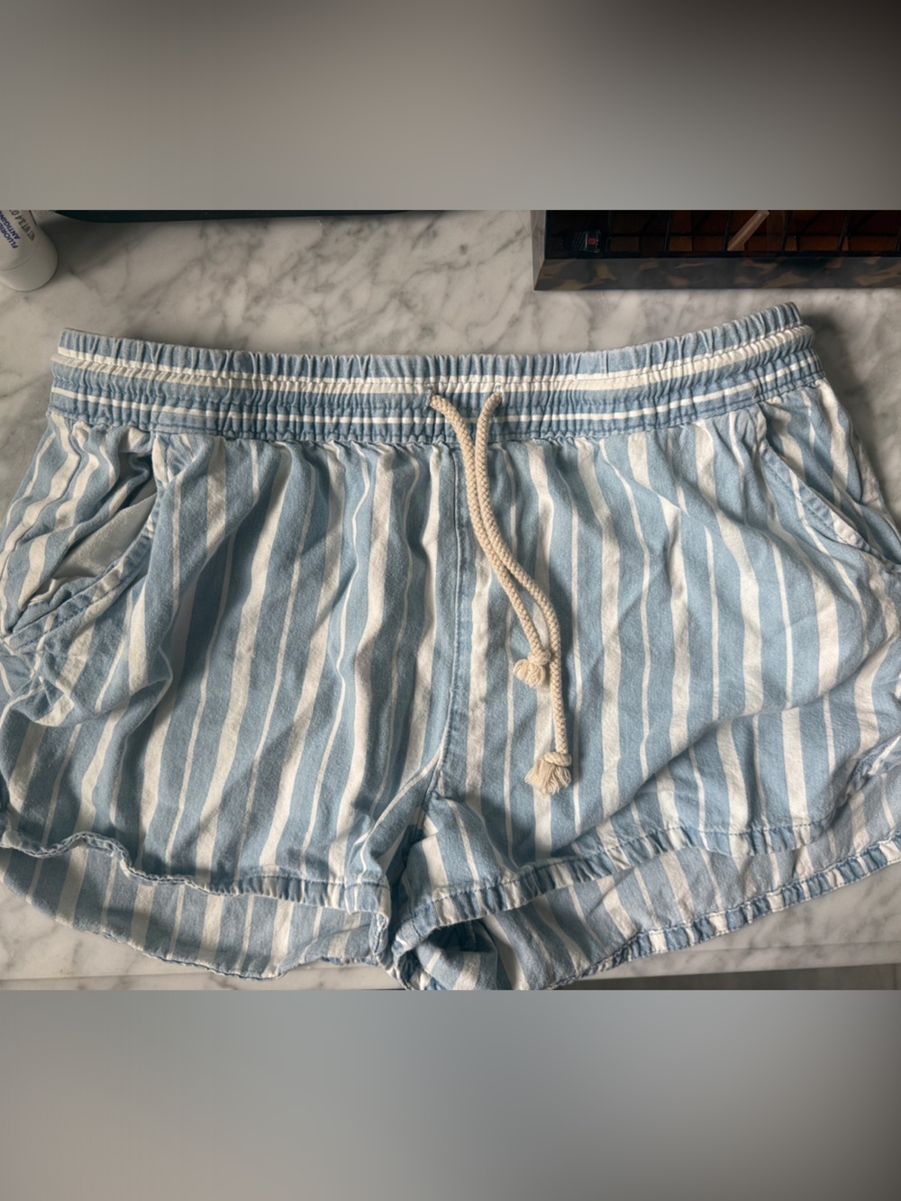 aerie Light Blue and White Striped Athletic Shorts